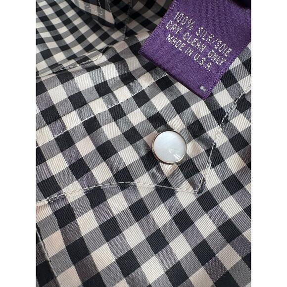 Ralph Lauren Collection Runway 2000 Silk Pearl Snap Button Up Shirt Top Gingham - Picture 15 of 16